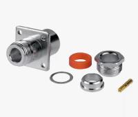 N-242B, гнездо, N, на корпус, с фланцем 4 отв., прижимное, RG-213