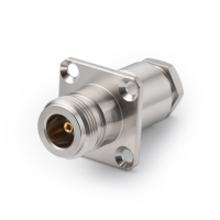 N-242F, гнездо, N, на корпус, с фланцем 4 отв., прижимное, RG-58