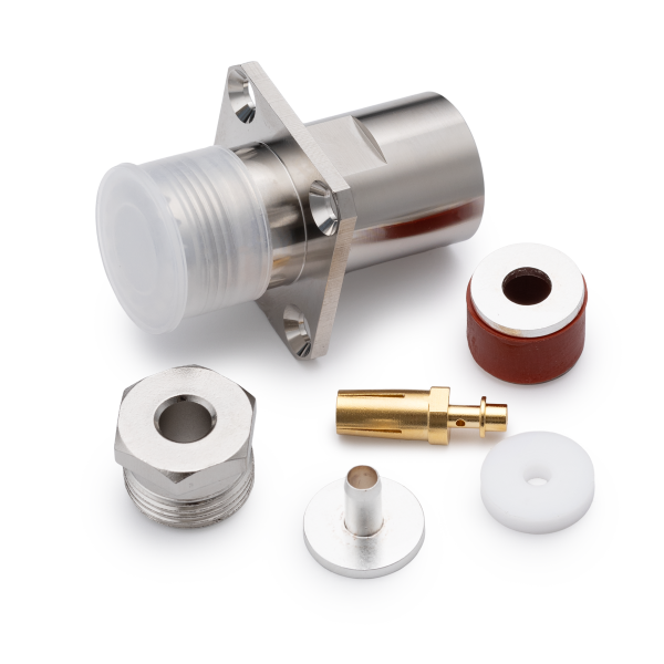 U-242F, гнездо UHF, на корпус, с фланцем 4 отв., прижимное, RG-58